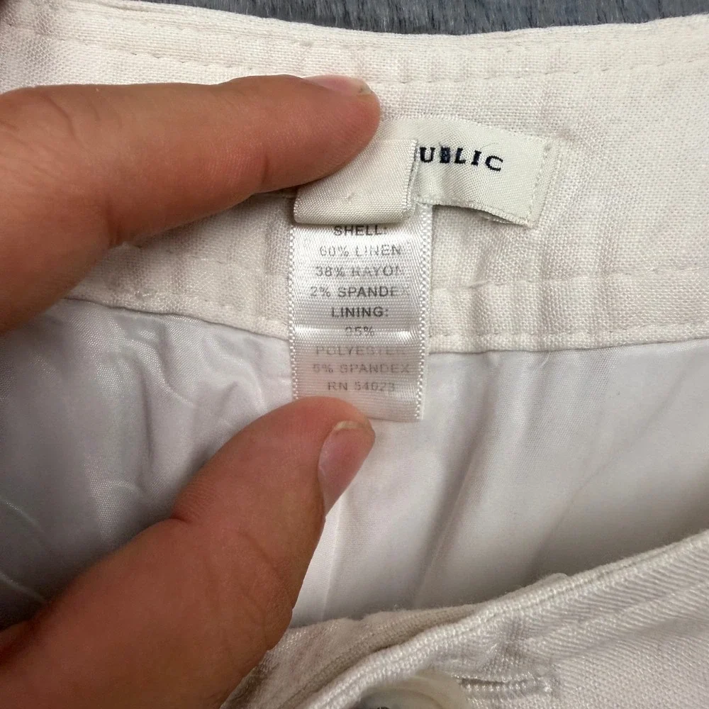 Banana Republic Martin Linen Blend Wide Leg Pants Cream Ivory Size 6 Tall